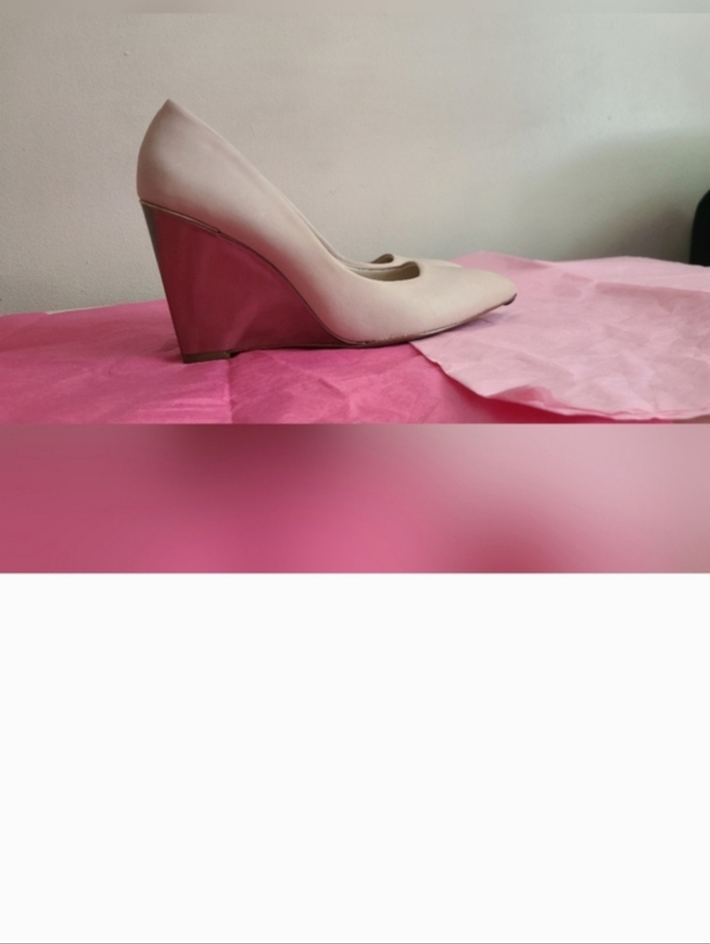 Coach Nude Leather Pointed Wedge Pumps with Pink Wedge - Picture 3 of 9